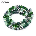 6x5mm Faceted Rondelles, approx 90pcs, 16" strand, mixed green tones, hole 1mm, glass beads, 18gms/0.64oz
