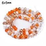 6x5mm Faceted Rondelles, approx 90pcs, 16" strand, mixed orange/gold tones, hole 1mm, glass beads, 18gms/0.64oz