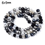 6x5mm Faceted Rondelles, approx 90pcs, 16" strand, mixed black/white tones, hole 1mm, glass beads, 18gms/0.64oz