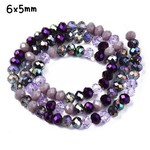6x5mm Faceted Rondelles, approx 90pcs, 16" strand, mixed purple/lilac tones, hole 1mm, glass beads, 18gms/0.64oz