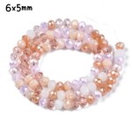 6x5mm Faceted Rondelles, approx 90pcs, 16" strand, mixed pink tones, hole 1mm, glass beads, 18gms/0.64oz