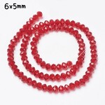 6x5mm Faceted Rondelles, approx 90pcs, 16" strand, dark red, hole 1mm, glass beads, 18gms/0.64oz