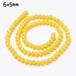 6x5mm Faceted Rondelles, approx 90pcs, 16" strand, opaque yellow, hole 1mm, glass beads, 18gms/0.64oz
