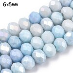 6x5mm Faceted Rondelles, approx 90pcs, 16" strand, abacus light blue, hole 1mm, glass beads, 18gms/0.64oz
