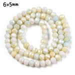 6x5mm Faceted Rondelles, approx 90pcs, 16" strand, abacus white/gold tones, hole 1mm, glass beads, 18gms/0.64oz