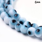 6mm Evil Eye Protection, approx 64pcs, 14" strand, white, hole 1mm, lampwork glass beads, 21gms/0.74oz