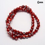 6mm Evil Eye Protection, approx 64pcs, 14" strand, red, hole 1mm, lampwork glass beads, 21gms/0.74oz