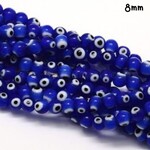 8mm Evil Eye Protection, approx 49pcs, 14" strand, blue, hole 1mm, lampwork glass beads, 32gms/1.13oz