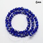 6mm Evil Eye Protection, approx 64pcs, 14" strand, blue, hole 1mm, lampwork glass beads, 21gms/0.74oz