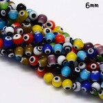 6mm Evil Eye Protection, approx 64pcs, 14" strand, mixed colors, hole 1mm, lampwork glass beads, 21gms/0.74oz