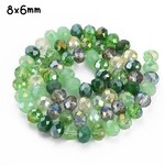 8x6mm Faceted Rondelle, approx 65pcs, 16" strand, mixed green tones plated ab, hole 1mm, glass beads, 29gms/1.02oz