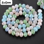 8x6mm Faceted Rondelle, approx 65pcs, 16" strand, mixed blue/pink tones plated ab, hole 1mm, glass beads, 29gms/1.02oz