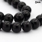 8mm Glass Beads, approx 40pcs, 12" strand, opaque black, hole 1mm, 30gms/1.06oz