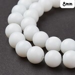 8mm Glass Beads, approx 40pcs, 12" strand, opaque white, hole 1mm, glass beads, 30gms/1.06oz
