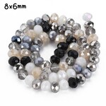 8x6mm Faceted Rondelle, approx 65pcs, 16" strand, mixed black/white/beige tones plated ab, hole 1mm, glass beads, 29gms/1.02oz