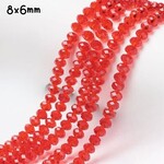 8x6mm Faceted Rondelle, approx 65pcs, 16" strand, red, hole 1mm, glass beads, 29gms/1.02oz