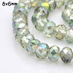 8x6mm Faceted Rondelle, approx 65pcs, 16" strand, transparent sahara green plated ab, hole 1mm, glass beads, 29gms/1.02oz