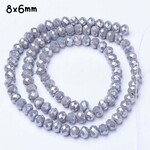 8x6mm Faceted Rondelle, approx 65pcs, 16" strand, opaque grey plated ab, hole 1mm, glass beads, 29gms/1.02oz