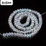 8x6mm Faceted Rondelle, approx 65pcs, 16" strand, transparent crystal plated ab, hole 1mm, glass beads, 29gms/1.02oz