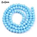 8x6mm Faceted Rondelle, approx 65pcs, 16" strand, opaque deep sky blue pearl luster plated, hole 1mm, glass beads, 29gms/1.02oz