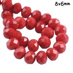 8x6mm Faceted Rondelle, approx 65pcs, 16" strand, opaque dark red, hole 1mm, glass beads, 29gms/1.02oz