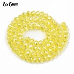 8x6mm Faceted Rondelle, approx 65pcs, 16" strand, transparent yellow plated ab, hole 1mm, glass beads, 29gms/1.02oz