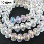 10x8mm Faceted Rondelles, approx 65pcs, 18" strand, transparent crystal plated ab, hole 1mm, glass beads, 61gms/2.15oz