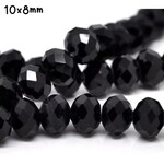 10x8mm Faceted Rondelles, approx 65pcs, 18" strand, opaque black, hole 1mm, glass beads, 61gms/2.15oz
