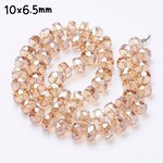 10x6.5mm Faceted Rondelles, approx 60pcs, 18" strand, peach-puff plated ab, hole 1.2mm, glass beads, 53gm/1.87oz