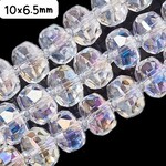 10x6.5mm Faceted Rondelles, approx 80pcs, 23" strand, crystal plated ab, hole 1.5mm, glass beads, 68gm/2.40oz