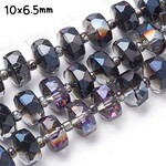 10x6.5mm Faceted Rondelles, approx 60pcs, 18" strand, grey/black plated ab, hole 1.2mm, 53gm/1.87oz