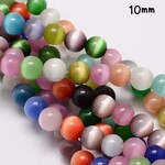 10mm Round Cat Eye, approx 40pcs, 15" strand, mixed colors, hole 1.5mm, glass beads, 56gms/1.98oz