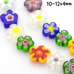 10~12x4mm Millefiori Handmade Flower, approx 35pcs, 16" strand, mixed colors, hole 1mm, glass beads, 29gms/1.02oz