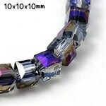 10x10x10mm Faceted Cube, 20pcs, medium purple/blue plated ab, hole 1mm, glass beads, 39gm/1.38oz