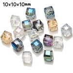 10x10x10mm Faceted Cube, 20pcs, mixed colors plated ab, hole 1mm, glass beads, 39gm/1.38oz