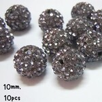 10mm Glass Rhinestone, 10pcs, pave polymer clay, black diamond grey, grade a, hole 1.8mm, 11gms/0.39oz