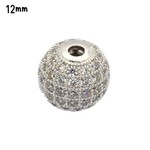 12mm Silver Plated Brass, Crystal Rhinestones, 1pc, pave beads, hole 2mm, 4gms/0.14oz