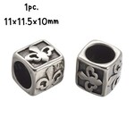 Stainless Steel Cube Clover Bead, 1pc, 11x11.5x12mm, hole 8mm, fits 8mm cords, 6gms/0.21oz