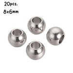 Stainless Steel Round Beads, 20pcs, 8x6mm, hole 4mm, fits 4mm cords, 26gms/0.92oz
