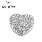 Stainless Steel Heart Bead, 1pc, 10x11x7mm, clear rhinestones, hole 4mm, fits pandora, 3gms/11oz