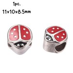 Stainless Steel Ladybug Bead, 1pc, 11x10x8.5mm, red enamel,  hole 5mm, fits pandora, 4gms/0.14oz