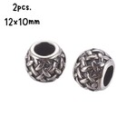 Stainless Steel Weave Beads, 2pcs, 12x10mm, hole 4.5mm, 10gms/0.35oz
