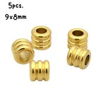 GP Stainless Steel 2 Grooves Beads, 5pcs, 9x8mm, hole 4.5mm, 13gms/0.46oz