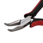 Super Fine Ergonomic Bent Chain Nose Pliers, red & black handles, 4.5" long