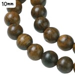 10mm Natural Yellow Rosewood Beads, 15" strand, approx 38pcs, coconut brown, hole 1mm, 24gms/0.85oz