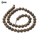 6mm Natural Yellow Rosewood Beads, 15" strand, approx 65pcs, coconut brown, hole 1mm, 10gms/0.35oz