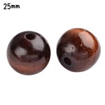 25mm Dyed & Varnished Wood Beads, 17" strand, 20pcs, coffee, hole 5mm, 80gms/2.82oz