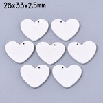 Wood Hearts Laser Cut, 20pcs, 28x33x2.5mm, white, hole 1.8mm, charms/pendants/beads, 21gms/0.74oz