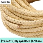 6mm Light Khaki, Braided Round Leather Cord, sold by the inch