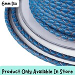 6mm Blue, Braided Round Leather Cord, sold by the inch